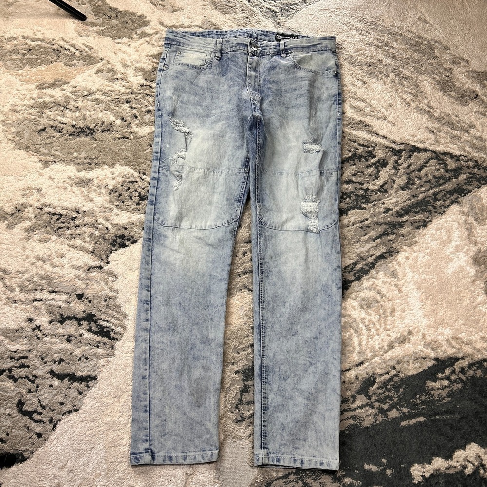 South Pole Y2K Skinny Jeans Mens 38x32 Blue Denim Acid Wash Distressed Mid Rise‎